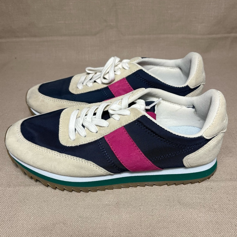 NEW J. Crew Women’s Colorblock Trainers Sneakers Navy, Cream & Fuchsia Suede 6